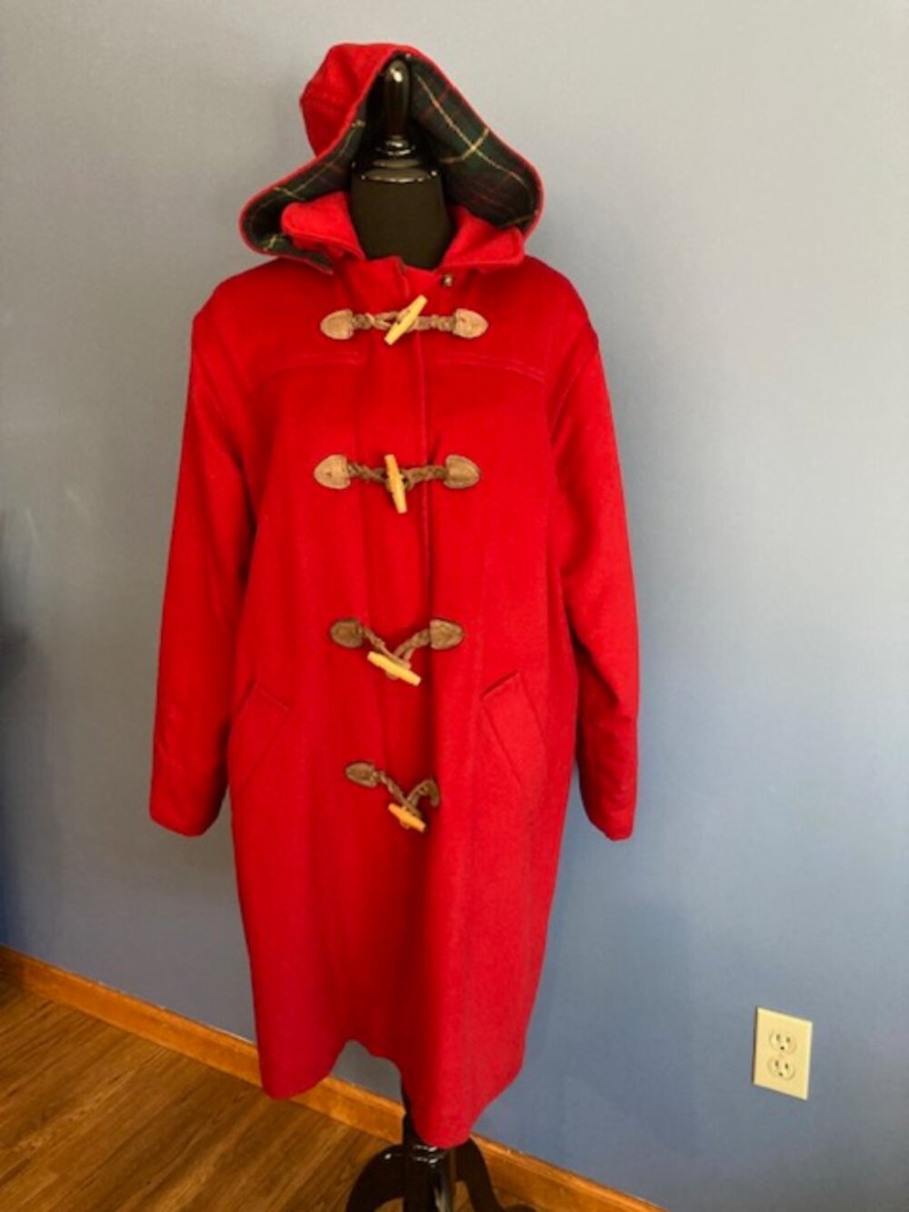 Vintage L.L. Bean Women’s Red Wool Duffle Coat with Removable Hood